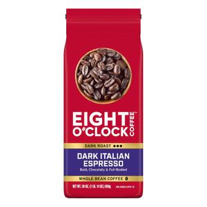 Eight O'Clock Coffee Dark Italian Espresso, Dark Roast Whole Bean 100% Arabica Coffee, Bold & Chocolaty, 30 Ounce (Pack of 1) (EXP 06/24/27)