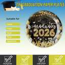 72 Pcs Graduation Party Plates and Napkins, Black Gold Disposable Dessert Paper Plates Luncheon Napkins and Forks Dinnerware Set Supplies for Congrats Grad Party Decorations, Serve 24