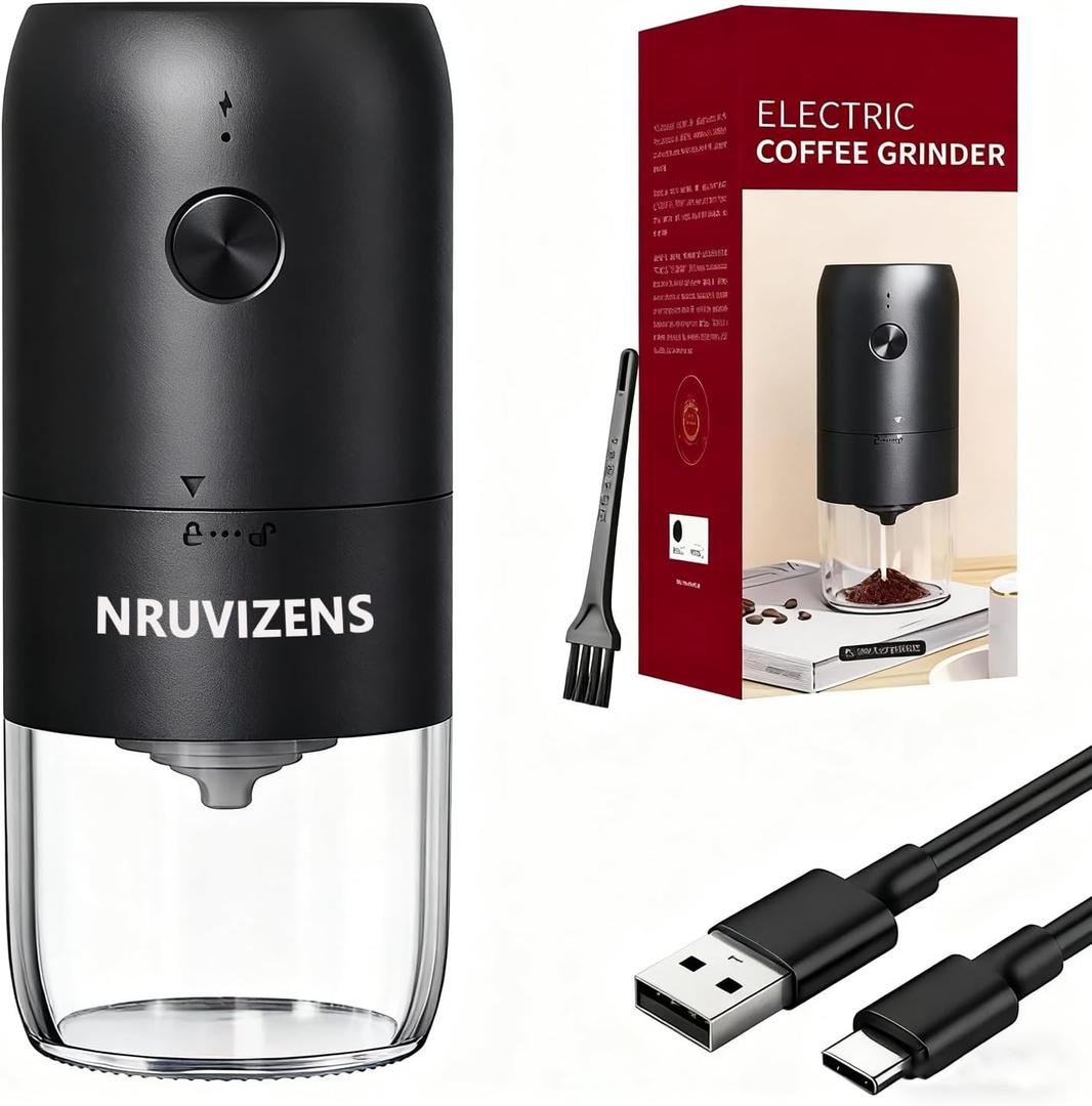 Electric Coffee Grinder, NRUVIZENS One Touch Coffee Bean Grinder with 12-Cup Capacity, 25W Low Noise Pure Copper Motor, Adjustable Settings, Quiet Operation, Easy Clean