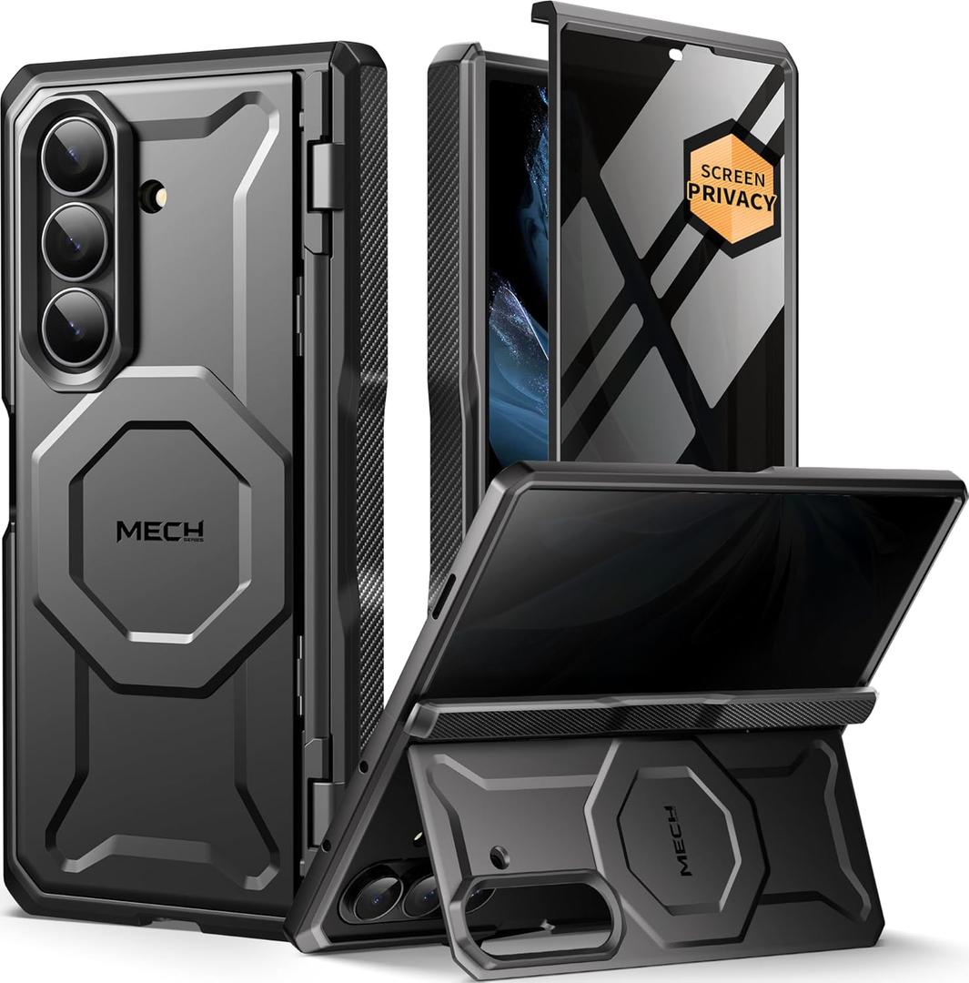 TONGATE for Galaxy Z Fold 7 Case with Privacy Screen Protector, [Compatible with MagSafe][Anti Spy] Shockproof Phone Case, Built-in Stand & Belt Clip & Hinge Cover for Samsung Z Fold 7 2025, Jet Black