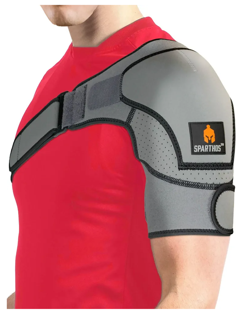 Sparthos Shoulder Brace - Adjustable Support Sleeve for Torn Rotator Cuff, AC Joint Relief, Shoulder Stability & Compression - Fits Bicep 10-14 in, Left or Right, Men & Women, Universal 