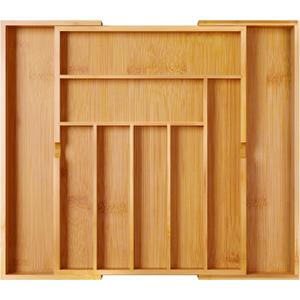 BAMEOS drawer organizer flatware organizer cutlery tray silverware organizer expandable adjustable bamboo drawer organizer kitchen bathroom