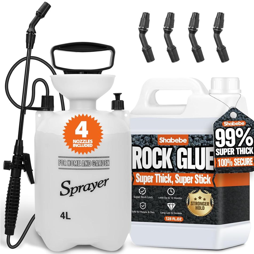 Rock Glue, 99% Super Thick & Max Coverage 1 Gallon Mulch Hold with Sprayer for Landscaping, Covers Up to 3X Area, Pea Gravel Stabilizer Landscape, Gravel Binder for Pebble, Pine Straw, Gravel