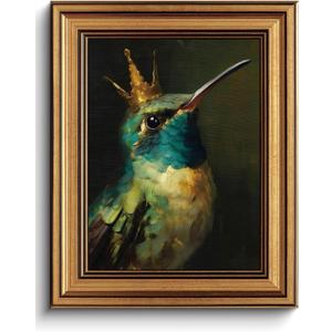 Vintage Gold Framed Wall Art Hummingbird Canvas Art Prints Whimsical Bird Pictures Wall Decor Boho Painting Artwork for Living Room Bedroom Bathroom Hummingbird, Framed, 8x10in Gold Framed
