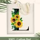AUSVKAI Canvas Tote Bag Aesthetic for Women, Cute Sunflower Initial Trendy Monogram Personalized Initial Birthday Reusable Cloth Cotton Bags with Handle for Grocery College Shopping Beach
