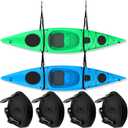 JaGely 4 Pcs Double Kayak Storage Straps System Adjustable Wall Hanging Storage Strap Kayak Hoist Sling with 4 Hook Bolt Kayak Storage Rack for Surfboards Paddleboards SUP Canoe