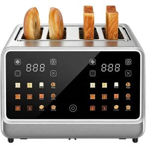 4 Slice Touch Screen Toaster with LCD Display Stainless Steel Digital Toasters 6 Bread Types& 6 Shade Settings Smart Extra Wide Slots Toaster With Bagel Cancel Defrost Reheat Functions