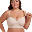 Lusait Women's Longline Strapless Bra Underwired Full Coverage Corset Bra Push Up Boned Hide Back Fat Beige 38C (Beige)
