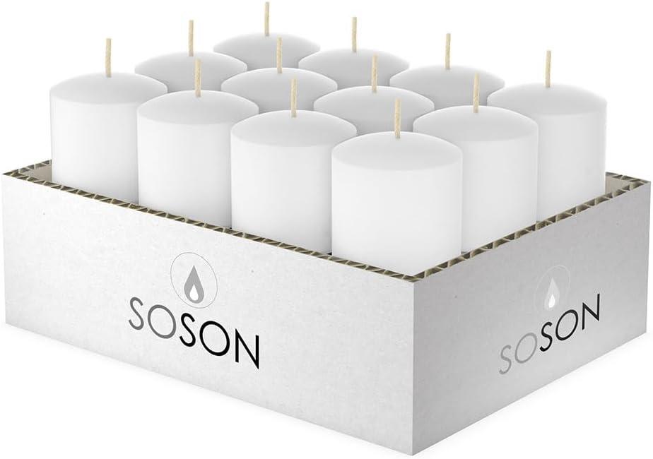 Simply Soson Votive Candles Bulk, 24 White Votive Candles, 10 Hours Burn time, Small Candle, Unscented Candle, Votives for Wedding, Birthday, Holiday & Home Decor (24 pack - Without Glass)