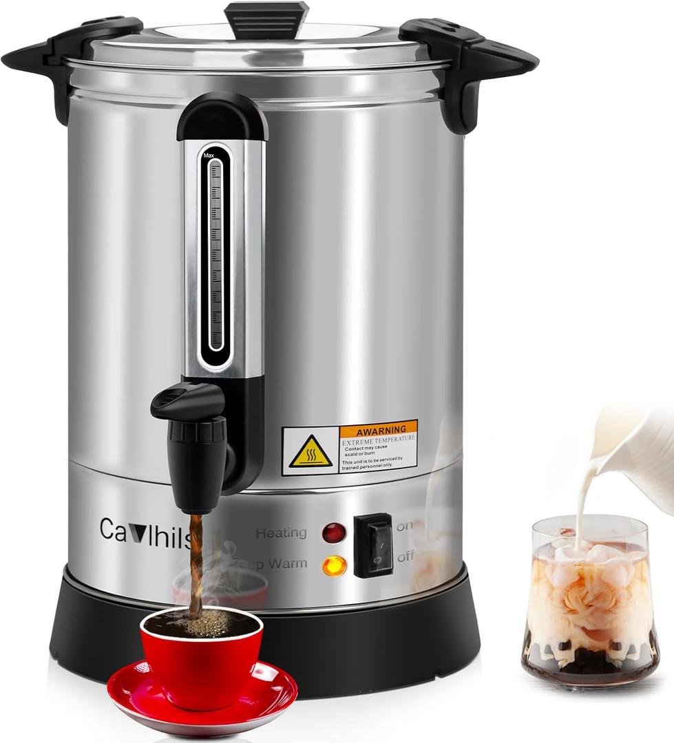 Coffee Urn 100 Cup 14L Large Coffee Maker Commercial Stainless Steel Hot Water Urn Coffee Dispenser 1500W for Events & Catering, 14L