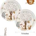 50PCS Animal Theme Paper Plates 7" Woodland Animal Party Plates Warm Yellow Forest Animals Mushroom Pattern Disposable Paper Plate for Wedding, Baby Shower, Birthday, Picnics
