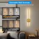 TaoFiaCo Battery Operated Wall Sconces Set of Two,Rechargeable Wall Sconces Set of 2 with Remote Control Dimmable Wall Light Decor for Living Room, Bathroom for, 24 Inch, Gold, 24 Inch-2 Pack