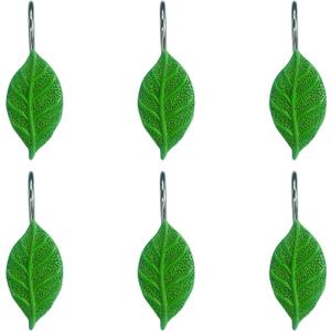 2 x Twofishes 12 Pcs Green Leaves Shower Curtain Hooks Decorative Rust Proof Resin Green Leaf Shower Curtain Hooks