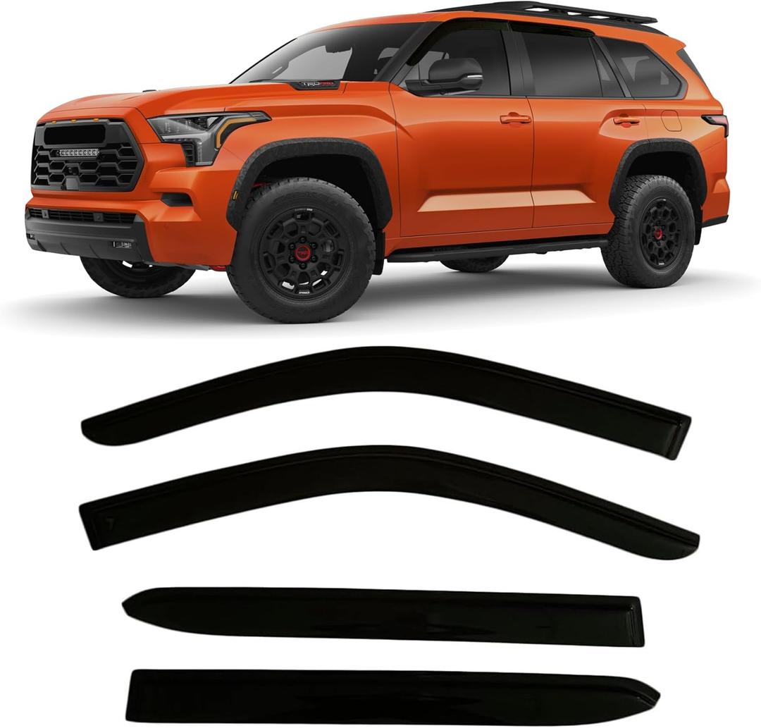 2023-2025 Tape-On Rain Guards for Toyota Sequoia Side Window Visor Deflectors Extra Thick Tinted Vent Shade Protectors 2024