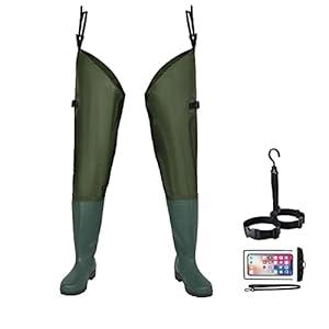 Fishing Hip Waders for Men Women with Boots Waterproof Lightweight 2-Ply PVC/ Nylon Bootfoot Cleated Hip Boots Wader for Fishing Hunting (Green, 9) Fishing Hip Waders for Men Women with Boots Waterproof Lightweight 2-Ply PVC/ Nylon Bootfoot Cleated Hip Boots Wader for Fishing Hunting (Green, 9)