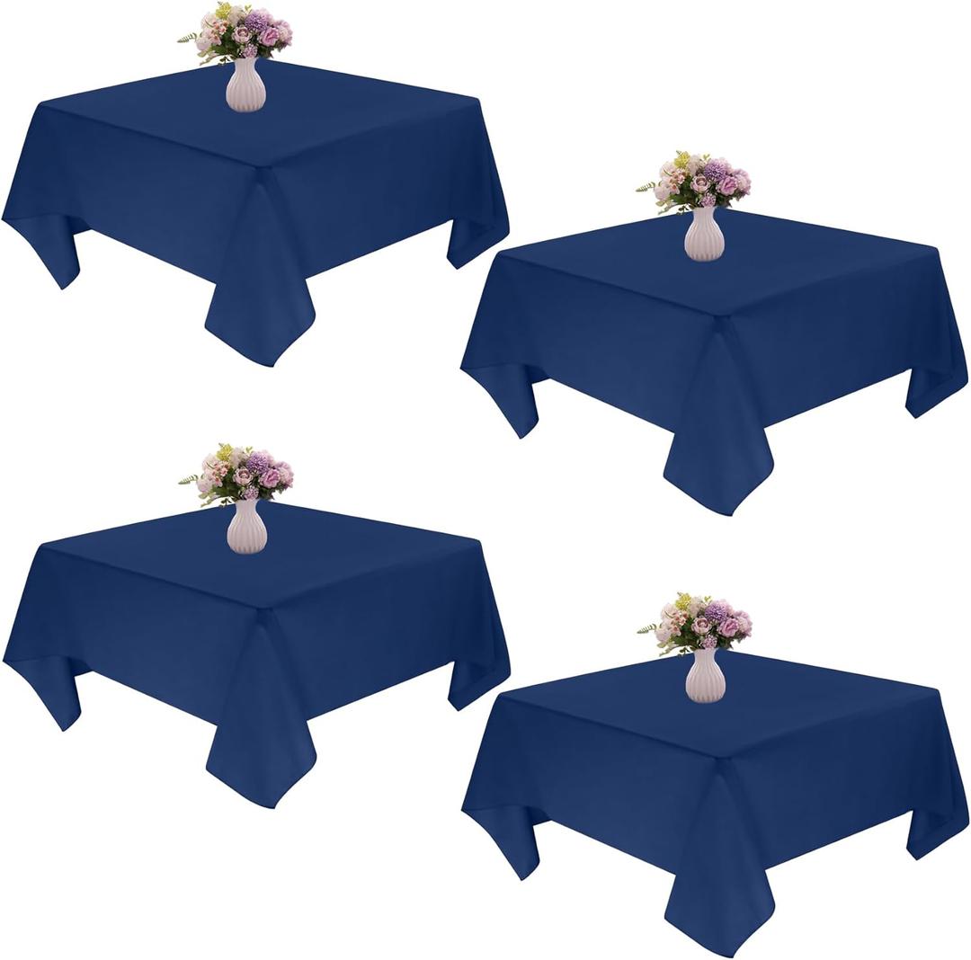 4 Pack Square Table Cloth 52x52 Inch Navy Blue Tablecloth Machine Washable Fabric Polyester Table Cover for Dining, Buffet Parties, Picnic, Events, Weddings and Restaurants, Navy Blue