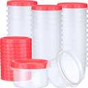 Sieral 36 Pack 8 oz Freezer Containers with Lids Reusable Deli Freezer Storage Containers Stackable Plastic Thick Twist Top Jars for Takeout Food Round Wide Mouth Lunch Snack (Red)