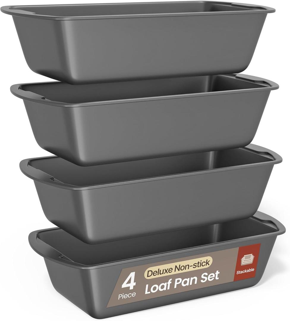 Bakken- Swiss Loaf Pan Set 4-Piece - Deluxe Nonstick Carbon Steel Bakeware for Perfect Bread and Cakes  Dishwasher Safe, Premium Pans for Home Baking (Gray)