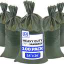 DURASACK Heavy Duty Sand Bags with Tie Strings Empty Woven Polypropylene Sand-Bags for Flood Control with 1600 Hours of UV Protection, 50 lbs Capacity, 14x26 inches, Green, Pack of 100