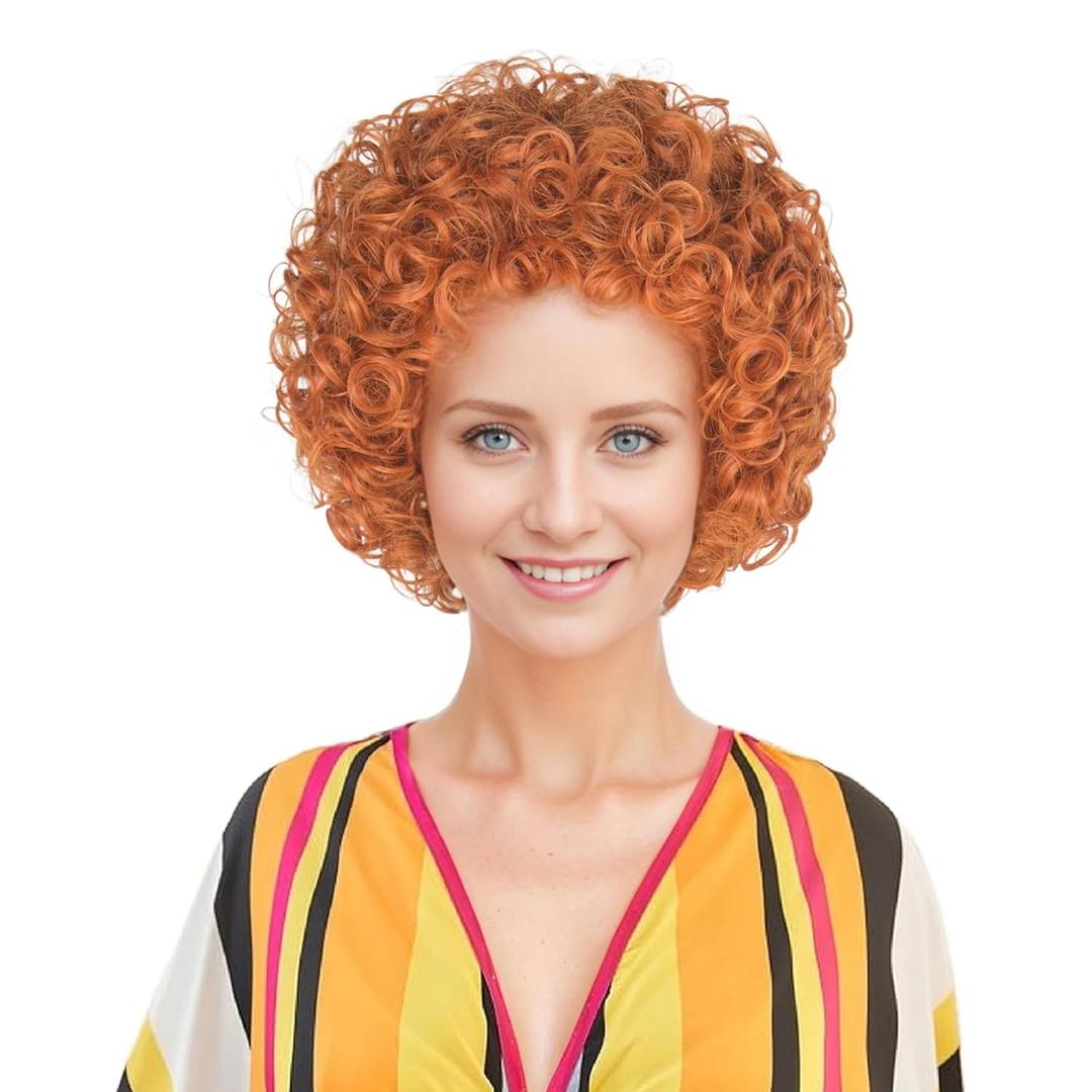 Yan Dream Women Short Curly Red Brown Hair Wig Cosplay Party Wig (Auburn)