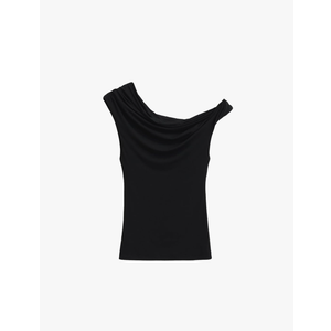 Women's Cropped Asymmetric Neck Tee - Euro Streetwear Essential Top Size L