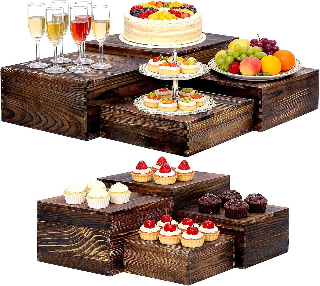 8 Pack Wooden Buffet Risers Rustic Wood Cupcake Stand Catering Supplies Buffet Display with Mini Signs Food Risers for Buffet Table Dessert Display Stand for Home Decor Party Wedding Birthday