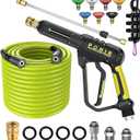 POHIR Pressure Washer Gun and Hose 3600 PSI, Pressure Washer Hose 50ft and Gun, 3/8" Quick Connect Swivel, M22 15mm/14mm Fittings, 30" Extension Wand & 7 Nozzle Tips - for Home & Outdoor Cleaning