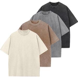 Men's Oversized Cotton T-Shirts Loose Fit Vintage Washed Tee Unisex Short Sleeve Casual Shirts Tops (XX-Large, Black+grey+sand+beige)