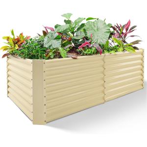 Land Guard 6x3x2ft Galvanized Raised Garden Bed, Planter Boxes Outdoor, Raised Garden Beds Outdoor for Vegetables, Flowers, Herbs, 269 Gallons, Cream Yellow (632ft)