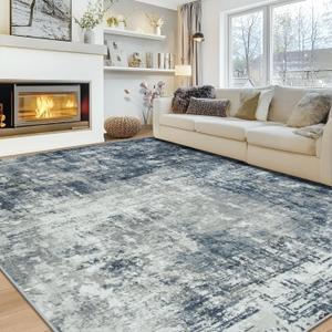 9x12 Area Rugs for Living Room Rug Washable: Modern Large Rug for Dining Room Bedroom Carpet Non Slip 9 by 12 Indoor Abstract Nursery Home Office Blue Grey
