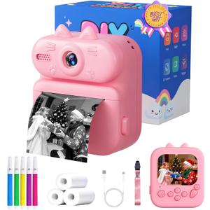 Kids Camera Instant Print: Gleeglee 1080P Instant Print Camera for Kids - Christmas Birthday Gifts for Girls Boys - Portable Toy for 3 4 5 6 7 8 9 10 Years Old, Pink Cat