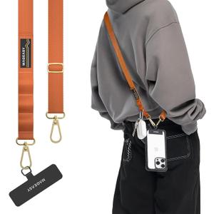MAGEASY Universal Cell Phone Lanyard Crossbody - Anti-Theft Crossbody Phone Strap for iPhone 16 Pro Max & Most Smartphones, for Men & Women | 20mm (Orange)