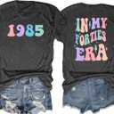 in My Forties Era Shirt for Women 41th Birthday Shirt Birthday Party Short Sleeve 1985 Shirt Birthday Gift Tee Top (XX-Large, Grey)