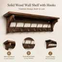 Wall Mounted Coat Rack with Shelf, Solid Wood & Bronze Metal Hooks – 31.1 Inch Entryway Organizer with 7 Hooks for Hanging Coats, Hats, Bags, Keys, Rustic Brown for Hallway，Bedroom（31.1 Inch）