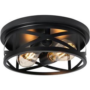 2-Light Flush Mount Ceiling Light Fixture, Farmhouse Ceiling Lights for Kitchen, Modern Black Close to Ceiling Light for Hallway Bedroom Balcony Porch Stairway, E26 (1 Pack)