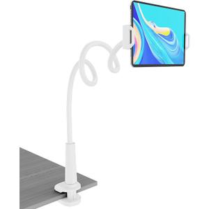 Tablet Stand Holder, Mount Holder Clip with Grip Flexible Long Arm Gooseneck Compatible with ipad iPhone/Nintendo Switch/Samsung Galaxy Tabs/Amazon Kindle Fire HD (New White)