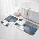 Britimes Modern Abstract Art Bathroom Rug Mat Set of 2, Blue and White Washable Cover Floor Rug Carpets Floor Bath Mat Bathroom Decorations 16x24 and 20x32 Inches