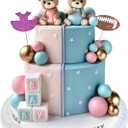 34 PCS Gender Reveal Cake Topper - Bear Balls Cake Decorations with He or She Cake Topper for Boys and Girls Gender Reveal Baby Shower Birthday Party Supplies (Blue Pink - 1)