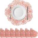 uxcell Pink Flower Round Placemats Set of 8 for Dinner Tables, Metallic Polyvinyl Pressed Placemats Washable Table Mats for Dinner Table Decor (15" x 15"/38 x 38cm)