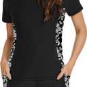 Tournesol Women's Rash Guard 2 Piece Short Sleeve Swim Shirt with Shorts Swimsuit with Bra Bathing Suit Plus Size with Pocket (Large)