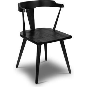 POLY & BARK Mid Century Modern Enzo Black Dining Chair  Solid Oak Wood Splat Back Chair, 18" Seat Height, 32" Tall  Stylish MCM Kitchen & Dining Room Chair (Set of 1)