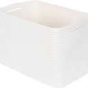 MINTWOOD Design Storage Basket for Shelves, Decorative Baskets for Organizing, Book Basket, Storage Cube Bin Box, Woven Closet Organizer, Pantry Closet and Shoe Basket, Creamy White