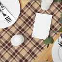 HOSNYE Table Runner Beige Brown Plaid,Cotton Linen Table Runner Decoration for Kitchen Family Dinner Table Holiday Party Farmhouse Style 13 x 72 Inch
