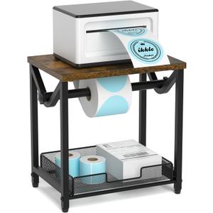 ikkle Label Holder for Rolls and Fanfold Labels, Wooden Thermal Label Holder for Desktop Label Printer, Shipping Label Stand for Thermal Printer Accessory, Ideal for Home, Office, Small Businesses (Rustic)