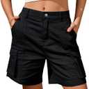 IVIR Bermuda Shorts for Women Cargo Shorts Knee Length 6 Pockets Elastic Waist Long Shorts for Summer Casual (Black, L)