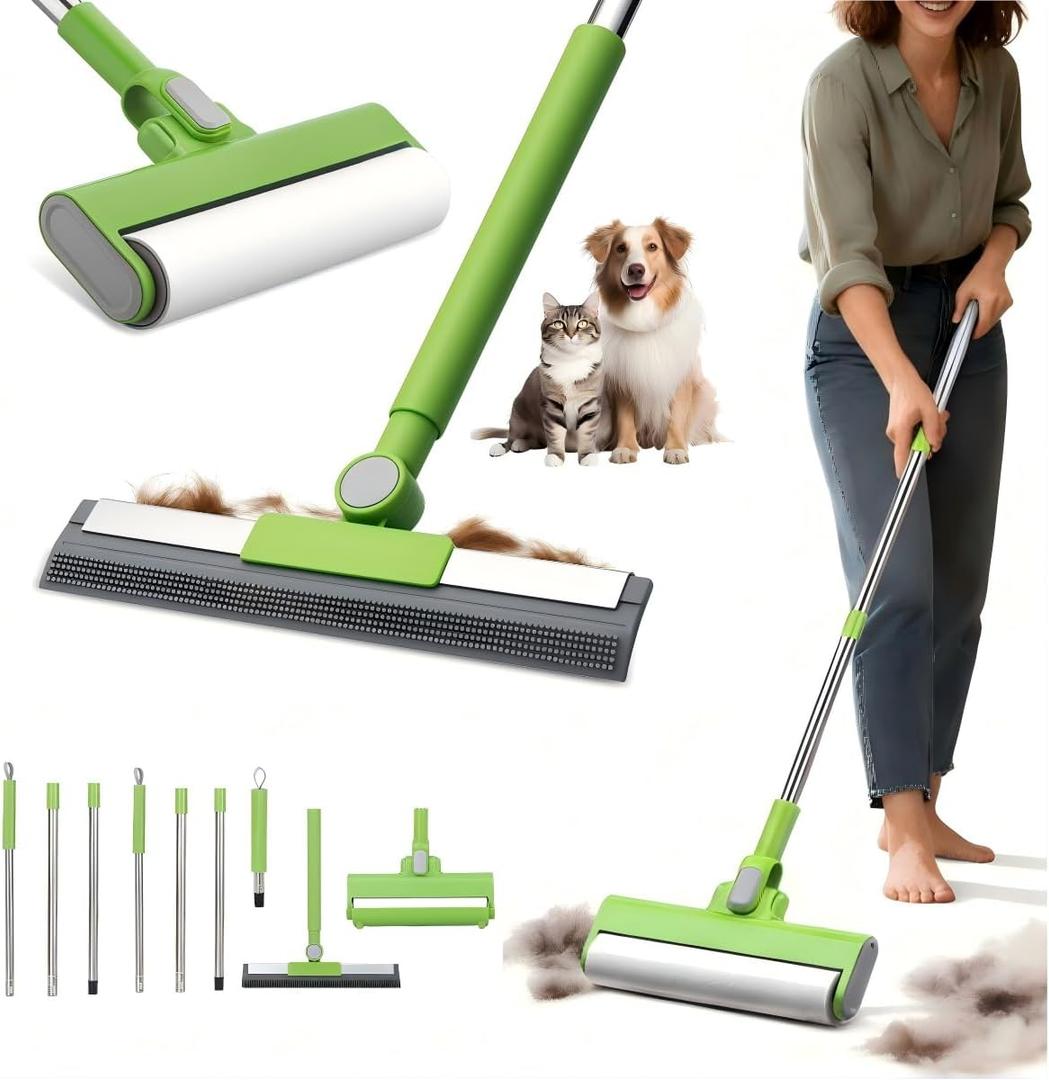 MXF Pet Hair Remover Kit  Including Carpet Rake & Large Lint Roller, 2 in 1 Pet Hair Removal Tool Cat Dog Fur Rakes Scraper Carpet Broom for Carpets, Rugs, Mats, Pet Beds