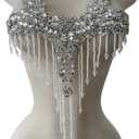 Pure Handmade Rhinestones Beads Patches Trim Bodice Applique Sewing Fringe Tassel Chain for DIY Clothing Wedding Decoration 15X19.6inches (Clear AB)