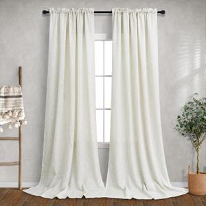 Mrs.Naturall 120 Inch Linen Semi Sheer Curtains, 10 FT Rod Pocket Room Darkening Drapes for Living Room, Privacy Curtain for High Ceiling, 10FT Length 52" W x 120" L 2 Panels Set, Natural Cream