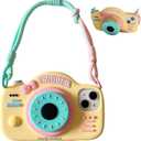 Bracket Phone Case Compatible with iPhone 14 Pro MaxCute 3D Cartoon Camera Holder with Wrist Strap Funny Soft Silicone Shockproof Protective Cover for Women Girls