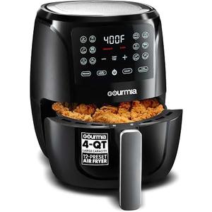 Gourmia 4 Qt Air Fryer, 12 Presets, Digital Display, FryForce 360°, Compact, Black